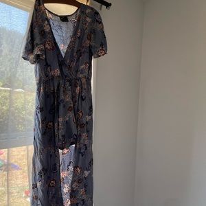 Blue Floral romper with long train